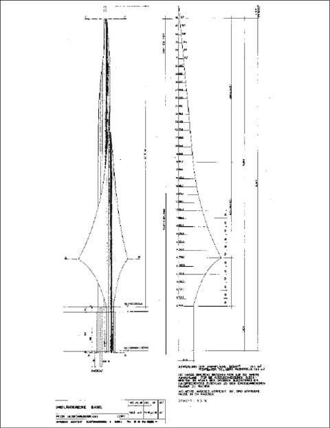 Pylon Ausführungspläne, Abwicklung der Innenfläch